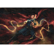 Målning av Doctor Strange med energiblixtar och en röd cape