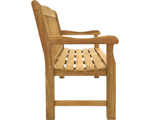 Trädgårdsbänk i trä med armstöd, sidovy