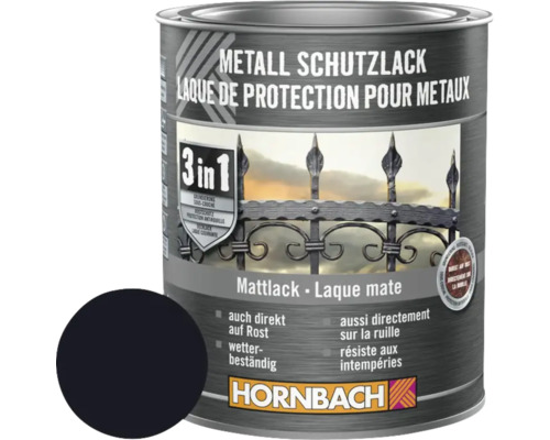 Metallskyddsfärg HORNBACH 3i1 40 halvblank svart 750ml Metallskyddslackburk med färgexempel