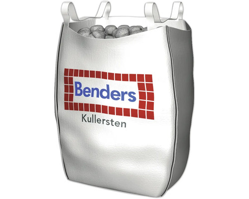 Storsäck fylld med flodstenar och Benders logotyp