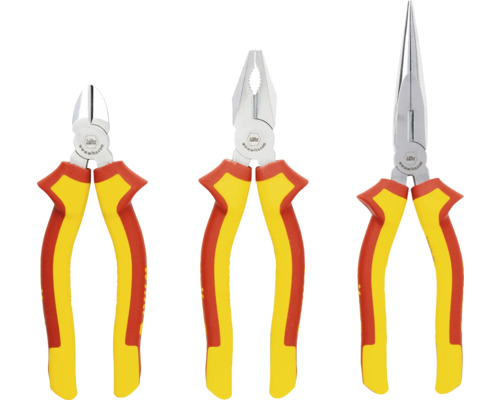 Set med tre tänger: sidavbitare, kombinationstång och spetstång