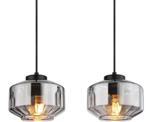 Två hänglampor med glasskärm och lampa