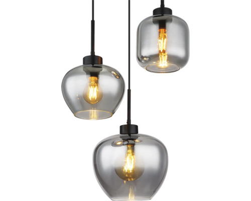 Taklampa med tre lampor och glasskärmar