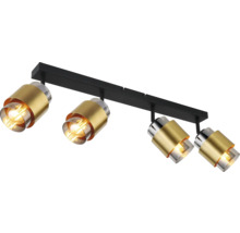 Taklampa med fyra spotlights i guld och svart