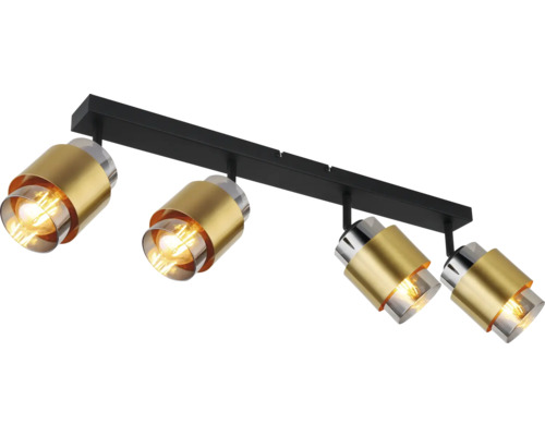 Taklampa med fyra spotlights i guld och svart