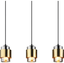 Taklampa med tre lampor med glas- och metallskärmar