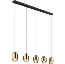Pendellampa med fem lampor, metall och glas