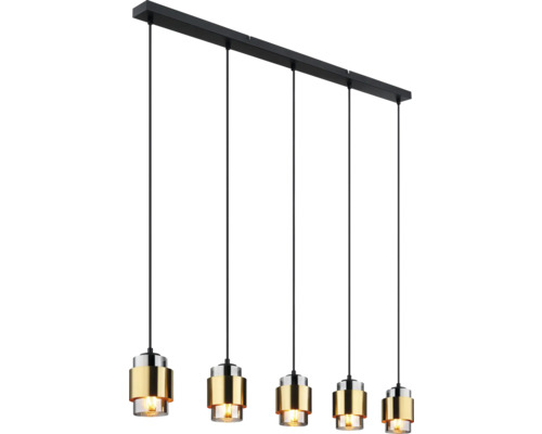 Pendellampa med fem lampor, metall och glas