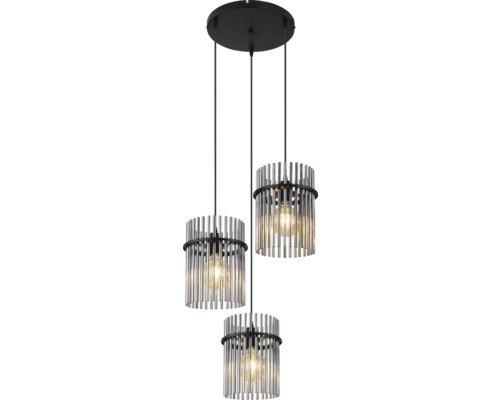 Trelampa hänglampa med cylindriska lampskärmar av glas och metall