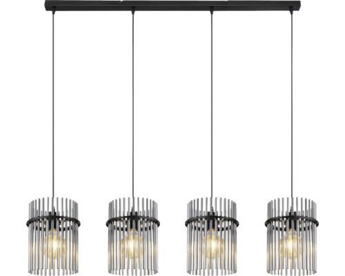 Pendellampa med fyra lampor och cylindriska skärmar av metallstänger