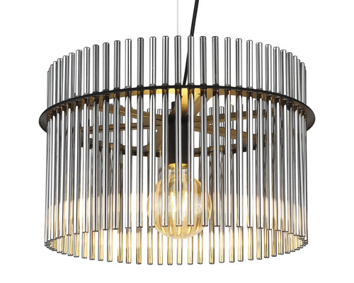 Pendellampa med cylindrisk design och metalldetaljer