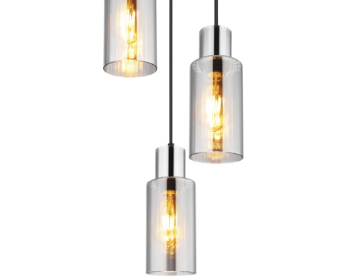 Taklampa med tre lampor av glas och metall