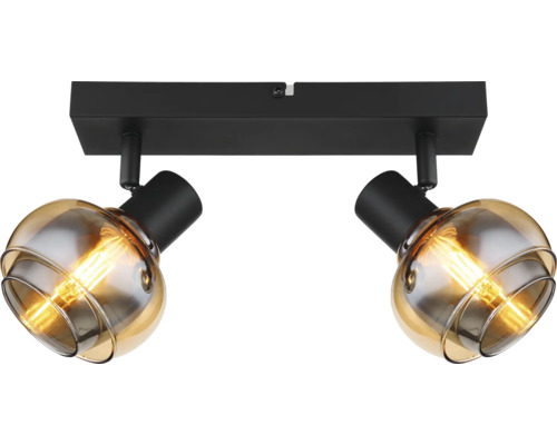 Taklampa med två lampor av metall och glas