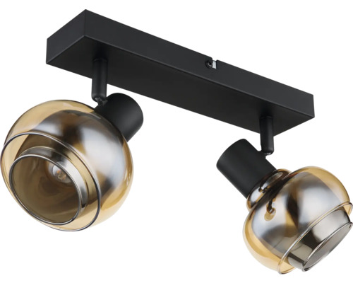 Taklampa med två lampor och roterbara lampskärmar i glas