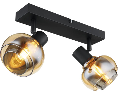 Taklampa med två bärnstensfärgade glasskärmar