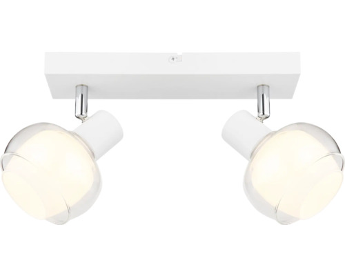 Två vita LED-takspotlights med vridbara spottar