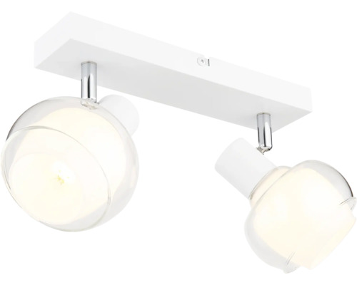 Taklampa med två lampor med sfäriska lampskärmar i glas