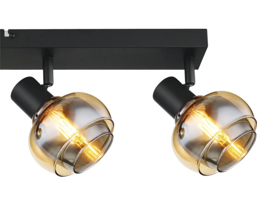 Taklampa med två spotlights med glaskroppar