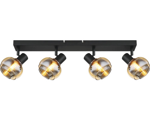 Taklampa med fyra spotlights och runda glasskärmar