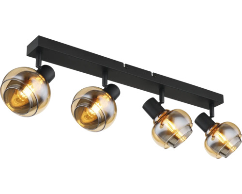 Taklampa med fyra spotlights och runda glasskärmar