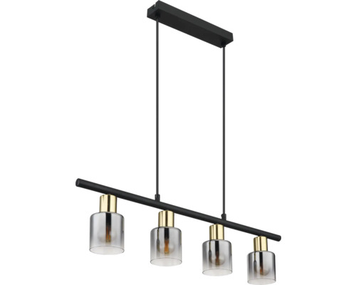 Pendellampa med fyra rökfärgade glasskärmar och lamphållare