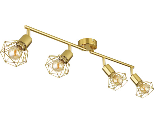 Gyllene taklampa med fyra lampor med trådburar