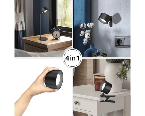Mångsidig lampa med fyra installationsmöjligheter: som golvlampa, vägglampa, klämspot och bärbar lampa