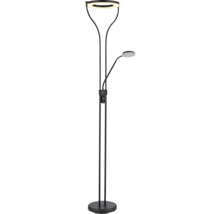 Golvlampa med två ljuskällor, en rund uplight och en läslampa