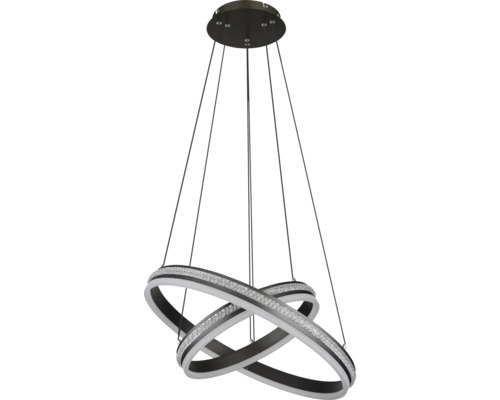 Pendellampa med två sammanflätade ringar och kristallutsmyckade element