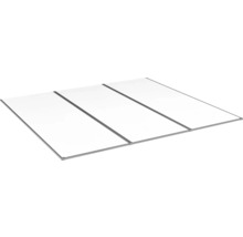 Tre vita paneler med silverfärgade ramar, placerade sida vid sida.