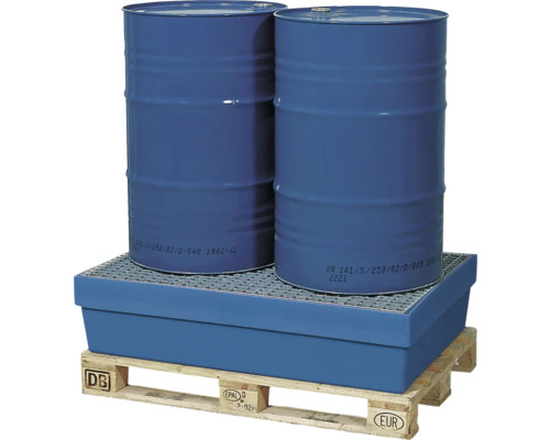 Auffångstråg med två fat på en pall