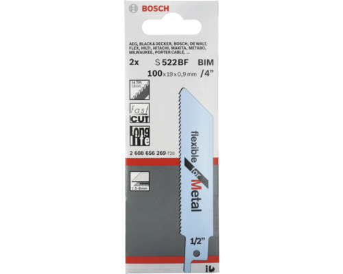 Bosch sticksågblad S 522 BF, lämplig för metall, 100x19x0,9 millimeter, tvåpack
