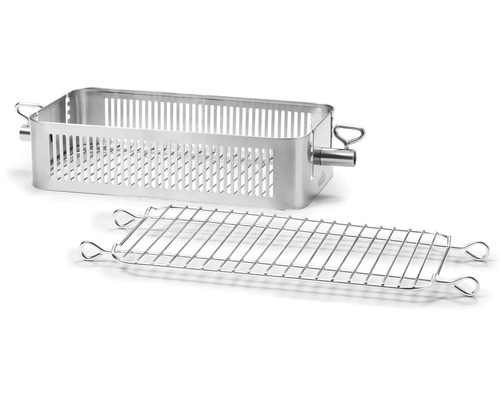 Grilltillbehör: Rotisserie-korg i rostfritt stål med grillgaller