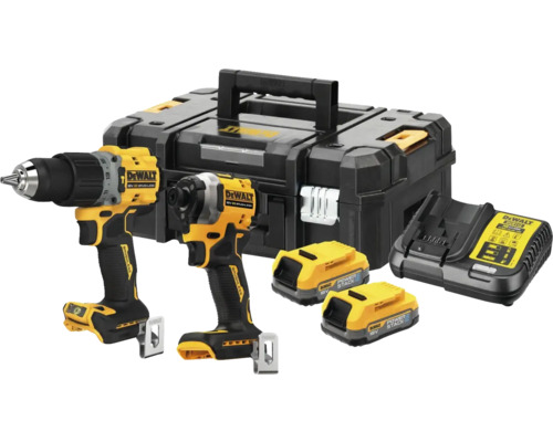 Verktygspaket DEWALT DCK2050E2T-QW 18V XR 2 maskiner 2 batterier 1,7Ah + laddare och TSTAK ERBJUDANDE: Batteri på köpet