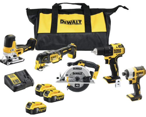 Verktygspaket DEWALT DCK555P3-QW 18V XR 5 maskiner inkl. 3x5,0Ah batterier och laddare i förvaringsväska ERBJUDANDE: Batteri på köpet