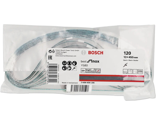 Bandslippapper BOSCH 13x455mm kornstorlek 120 Bosch slipband Best Inox Y580, kornstorlek 120, 13 gånger 455 millimeter, i förpackning