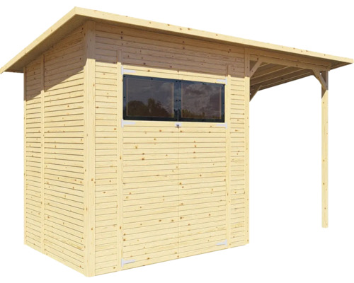 Trädgårdshus i trä med fönster och tak