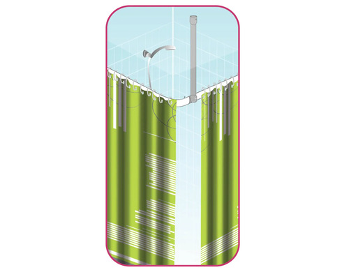Duschhörna med duschdraperi och duschhuvud