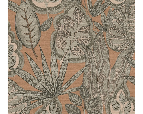 Tapet A.S. CRÉATION Blad Farn brun/brandgul 10,05x053m Detaljerad vy av en tapet med blommönster
