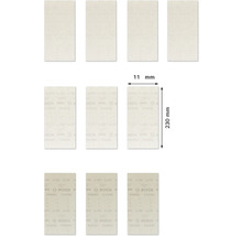 Flera Bosch Expert sandpapper som mäter 11 mm gånger 230 mm.