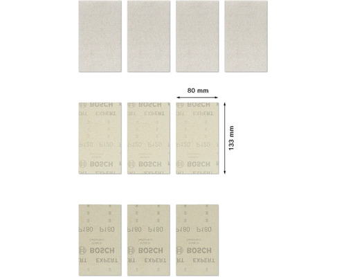 Flera sandpapper av märket Bosch med måtten 80 mm x 133 mm