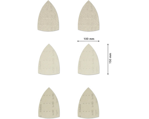 Sex slippapper i triangelform med måtten 100 gånger 150 millimeter
