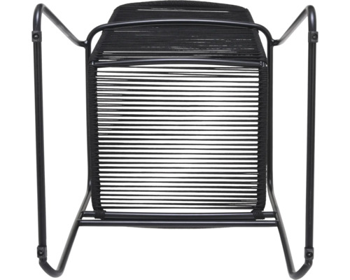 Svart fåtölj med metallram och repkonstruktion