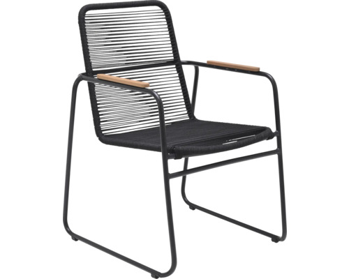 Svart trädgårdsfåtölj med armstöd i trä