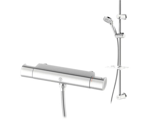 Duschset med termostatblandare GUSTAVSBERG Atlantic krom blank 160 mm c/c 8350149 Utanpåliggande duschblandare med duschstång och handdusch