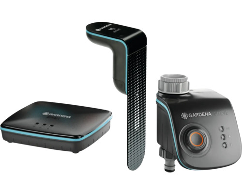 Gardena smart system bestående av sensor, gateway och styrenhet