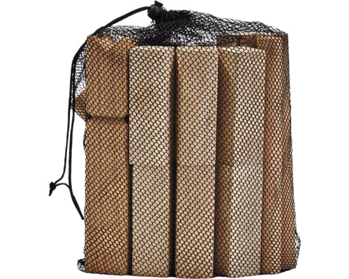 Träbyggklossar i nätpåse för skicklighetsspel