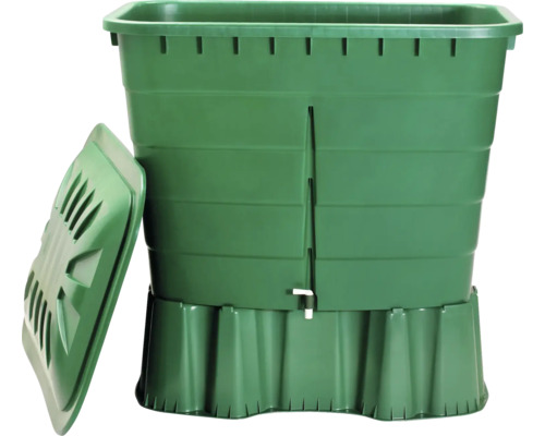 Kompostbehållare av plast med lock och vattenkran