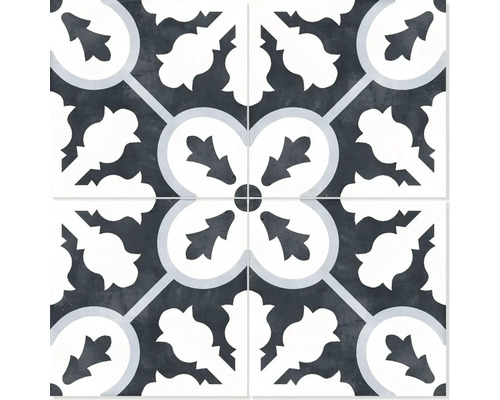 Klinker Marocko svart matt keramik 22,3x22,3 cm R9 Kakelmönster med blomdesign för vägg och golv
