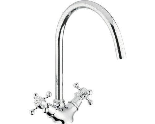 Köksblandare med hög pip och krysshandtag